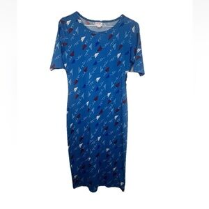 LuLaRoe Julia T-Shirt Dress‎ Size XS Sail Boat Patriotic Theme NWT 3/4 sleeves